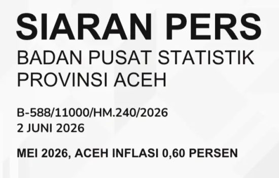 BPS Aceh: Inflasi Mei 2026 Capai 0,60 Persen, Meulaboh Catat Inflasi Tahunan Terendah