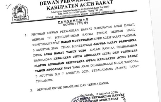 DPRK Aceh Barat Jadwalkan Pembahasan KUA-PPAS 2027 Selama Tiga Hari, Dimulai 5 Agustus